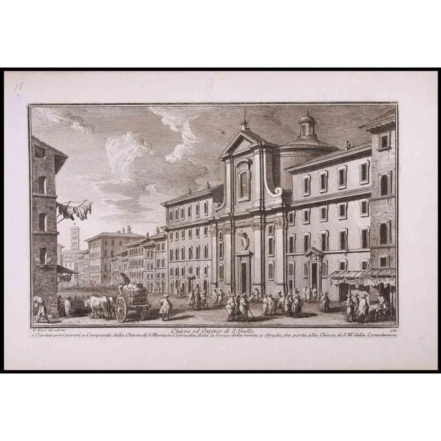 Chiesa ed Ospizio di S. Gallo is an original black and white etching of the Late 18th century realized by Giuseppe Vasi....