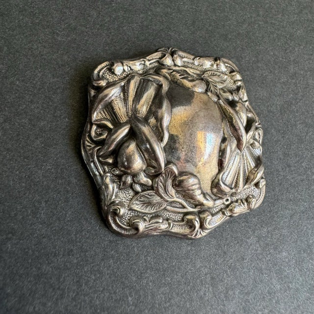 Art Nouveau Silver Brooch Ornate Square Pin Vintage Antique Estate Jewelry This test as silver but is not marked.