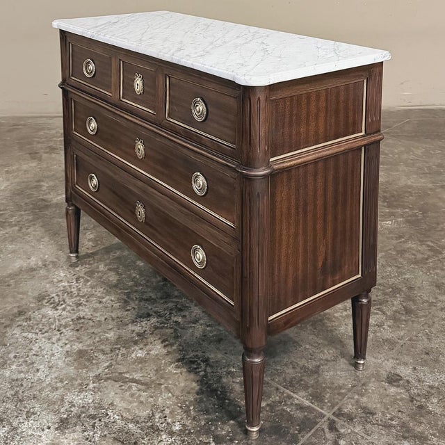 Antique French Louis XVI Mahogany Commode With Carrara Marble For Sale In Baton Rouge - Image 6 of 17