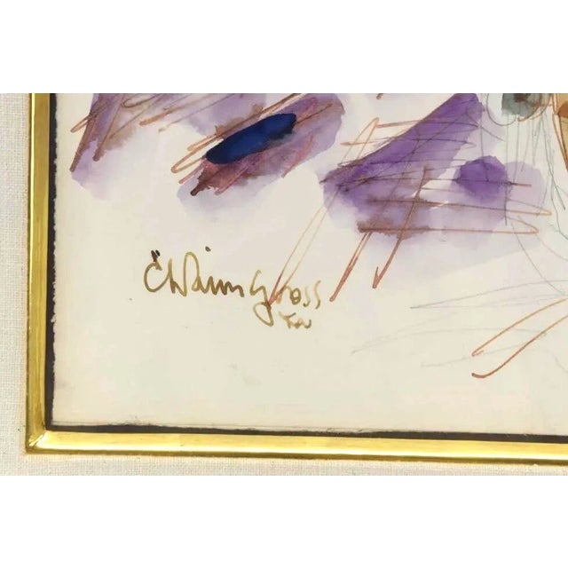 Religious 1970s Large Chaim Gross Original Watercolor Rabbi Man W/ Family Judaica Painting Art For Sale - Image 3 of 5