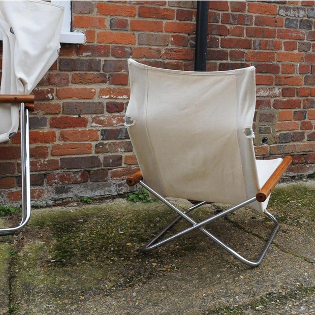 Set of NY Chairs in White Canvas attributed to Takeshi Nii, Japan, 1950s For Sale - Image 9 of 14