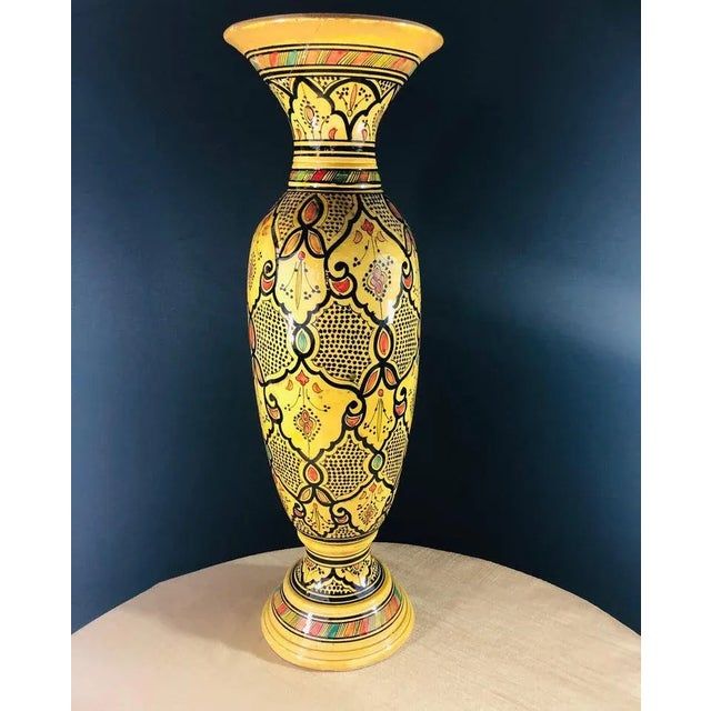 Tribal Vintage Moroccan Pottery Yellow Vase For Sale - Image 3 of 12
