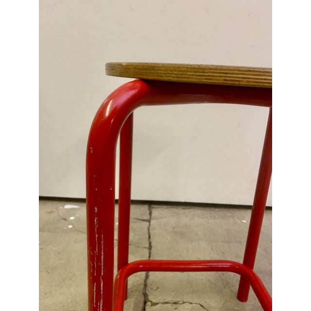 Vintage Industrial Danish Stool Red Metal Stool For Sale - Image 4 of 9