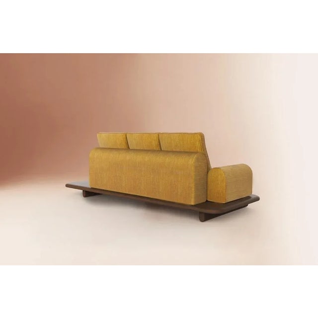Yellow moreto sofa by dovain studio. Dimensions: h 84 x w 240 x d 96 x sh 39 cm. Materials: fabric, wood. Dovain studio