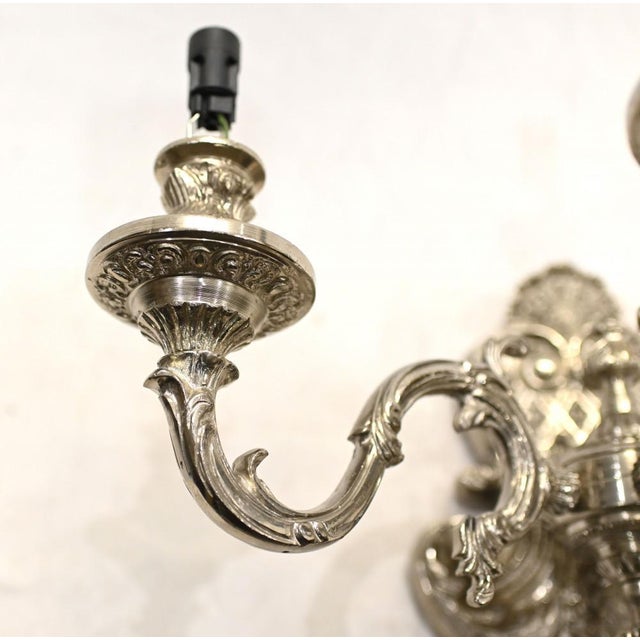 Hollywood Regency Regency Silver Bronze Wall Lights, Set of 2 For Sale - Image 3 of 16