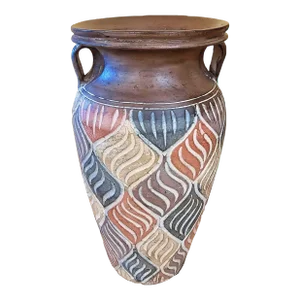 Large 1990s Hand Painted and Etched Mexican Pottery Vase