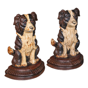 Pair of Antique Border Collie Doorstops, English, Dog, Door Keepers, Victorian