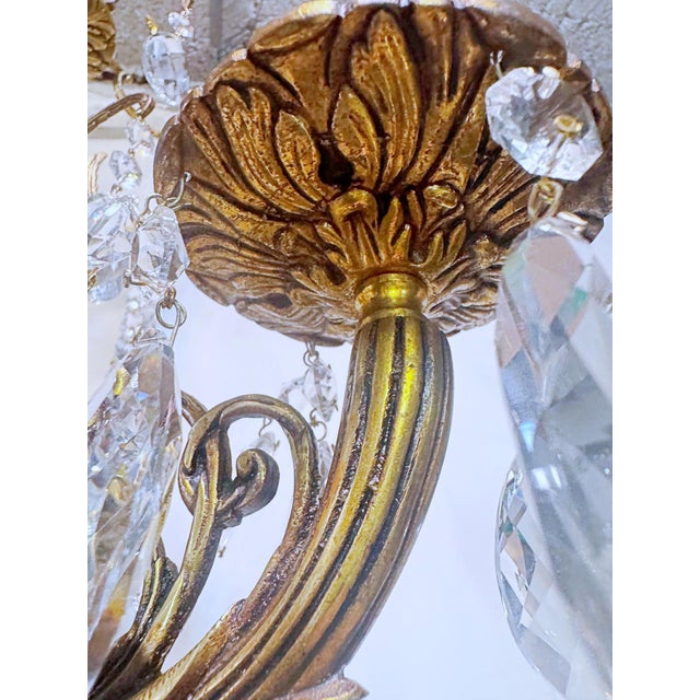 1930s Vintage Brass Chandelier With Crystals For Sale - Image 11 of 13