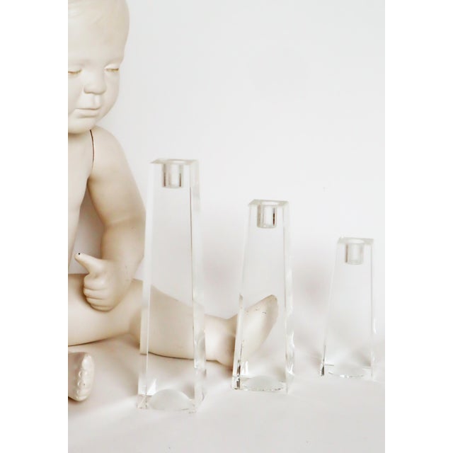 Rosenthal Vintage Crystal Glass Block Candlesticks from Rosenthal, 1980s, Set of 3 For Sale - Image 4 of 18