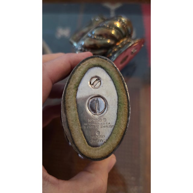 Mid-Century Modern Mid 20th Century Ronson "Crown" Silver-Plated Table Lighters - A Pair For Sale - Image 3 of 4