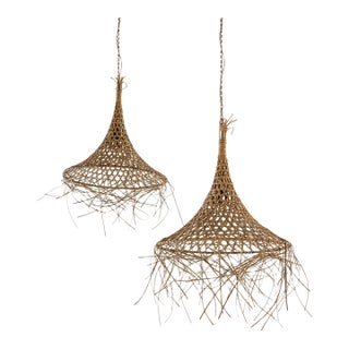 Pair of Decorative French Rattan Pendant Lights For Sale
