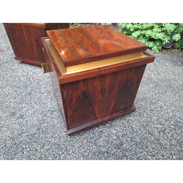 Rosewood Bedside Tables with Brass Handles and Details, 1960s, Set of 2, in Very Good conditions. Designed 1960 to 1969