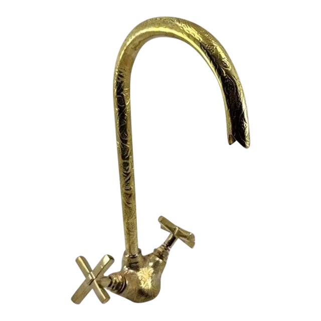 21st Century Moroccan Handmade Faucet Swan Neck Brass Copper Engraved Farmhouse Sink Faucet For Sale