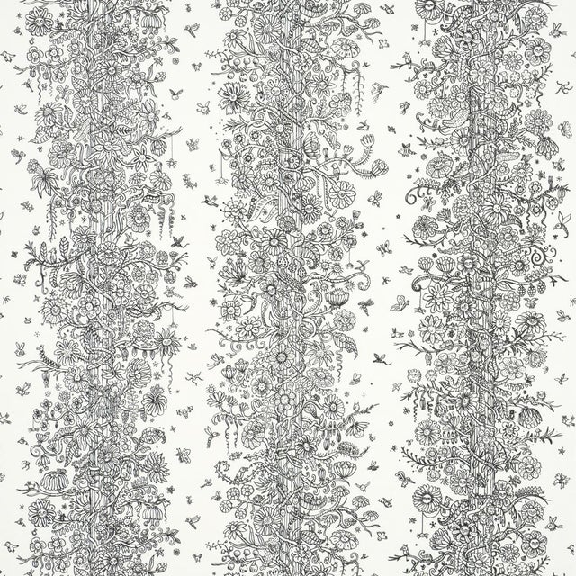 SAMPLE - Schumacher x The New Yorker Edward Steed's Towers Of Flowers Wallpaper In Black & White For Sale
