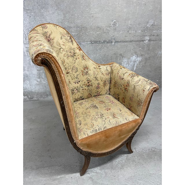 Beige Vintage Fireside Armchair For Sale - Image 8 of 12