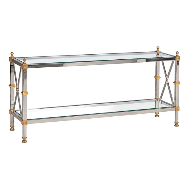 Maison Jansen Style, Neoclassical Console Table, Chrome, Brass, France, 1970s For Sale