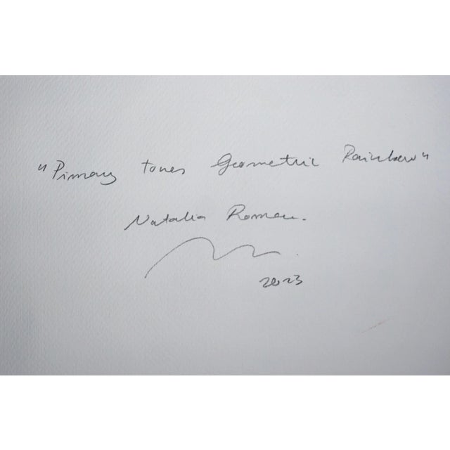 2023 "Primary Tones Geometric Rainbow" Contemporary Abstract Acrylic Painting on Watercolor Paper by Natalia Roman For Sale In Miami - Image 6 of 8