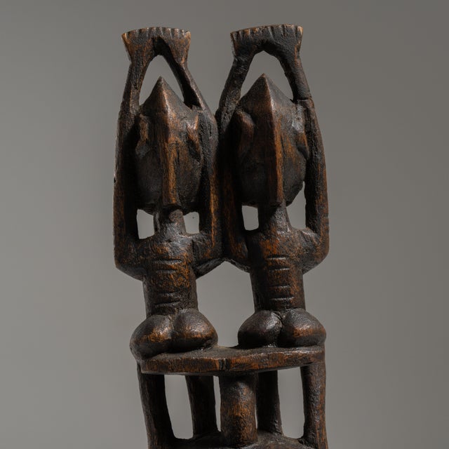 Chocolate 20th Century Dark Brown African Hand-Carved Lidded Vessel with Caryatid Figures For Sale - Image 8 of 15