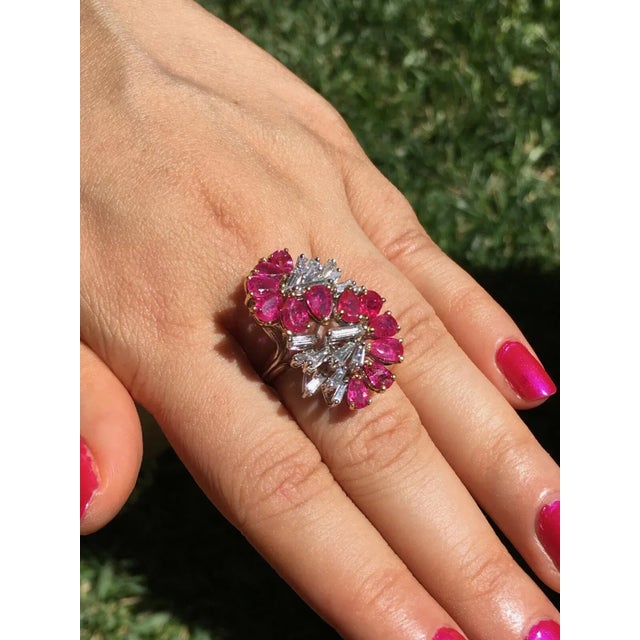 Certified Natural 8.76cts VVS G Diamond Ruby 18k Solid Gold Cocktail Ring, Size 6 For Sale - Image 10 of 10