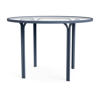 Brown Jordan Kantan Aluminum 42" Round Dining Table - Glass Top in Sapphire For Sale