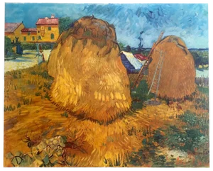 Vincent Van Gogh Vintage 1950's LargeArt Post Impressionist Dutch Lithograph Print " Haystacks in Provence " 1888