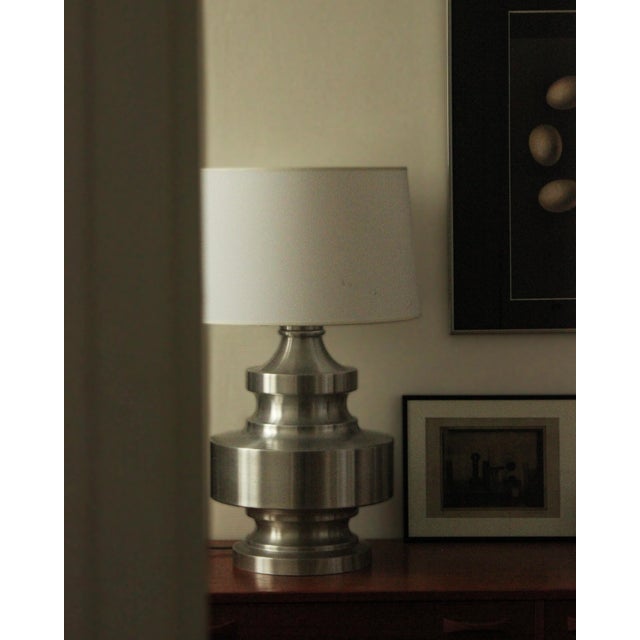 1970s Large Table Lamp in Brushed Aluminium, 1970s For Sale - Image 5 of 6