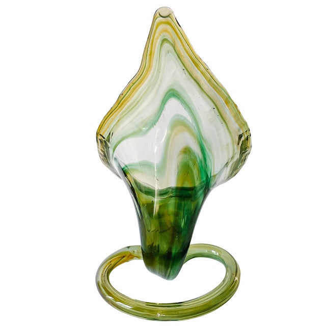 1970s Art Deco Style Hand-Blown Green Swirl Calla Lily Vases - a Pair For Sale In San Diego - Image 6 of 12