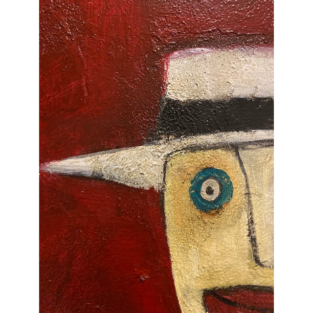 Tim Weldon Original Painting 30"h Folk/Outsider Art Cafe San Francisco Decor For Sale - Image 4 of 9