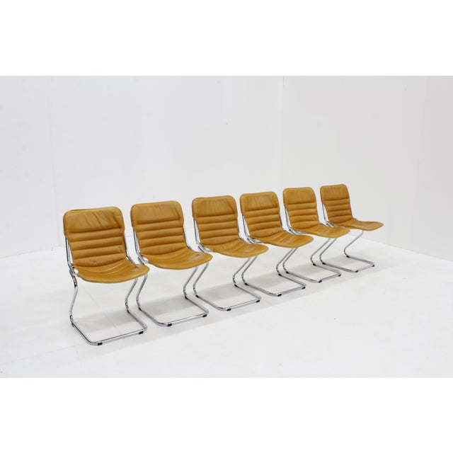 Vintage Chrome and Leather Dining Room Chairs, 1970s, Set of 6 For Sale - Image 9 of 9