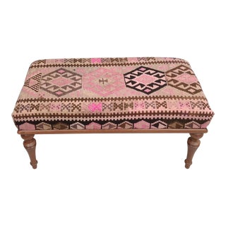 Kilim Rug Upholstered Ottoman Bench For Sale