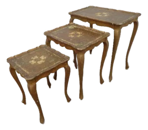 Nesting Tables Venetian Florentine Neoclassical Gold Gilt Wood Accent - Set of 3