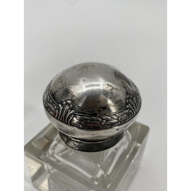 Art Nouveau Ink Barrel in Crystal Glass and 800 Silver by Wilhelm Theodor Binder, 1890s, Set of 2 For Sale - Image 5 of 18