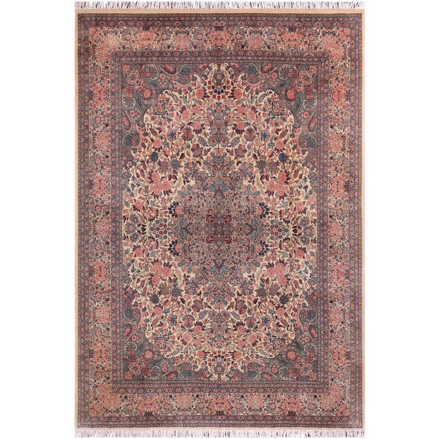 Ivory Shabby Chic Medallion 1990's Pak-Persian Ivory/Pink Wool Rug - 9'0'' X 12'5'' For Sale - Image 8 of 9