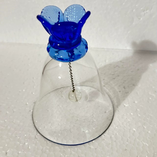 Late 20th Century Vintage 20th Century Blue Flower Handle Glass Bell For Sale - Image 5 of 7