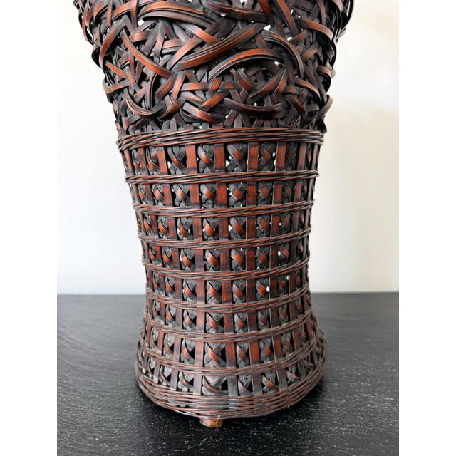 Black Antique Japanese Smoke Bamboo Basket with Wisteria Root Handle Meiji Period For Sale - Image 8 of 16
