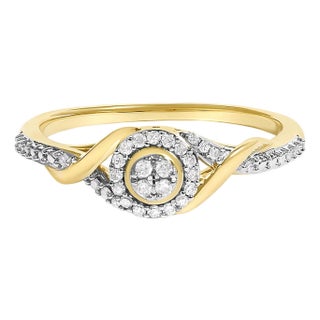 10K Yellow Gold 1/10 Cttw Diamond Swirl and Halo Promise Ring (I-J Color, I3 Clarity) - Size 6.5 For Sale