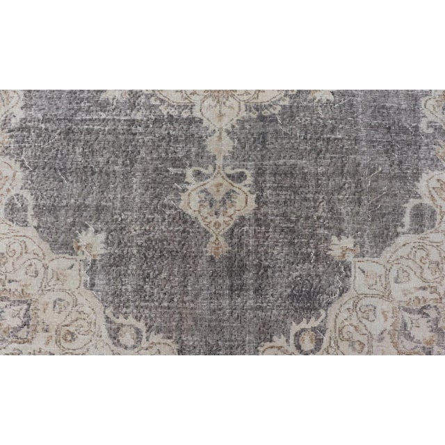 Mid 20th Century Distressed Turkish Carpet With Medallion Design in Dark Gray, Lt. Brown & Cream For Sale - Image 10 of 12