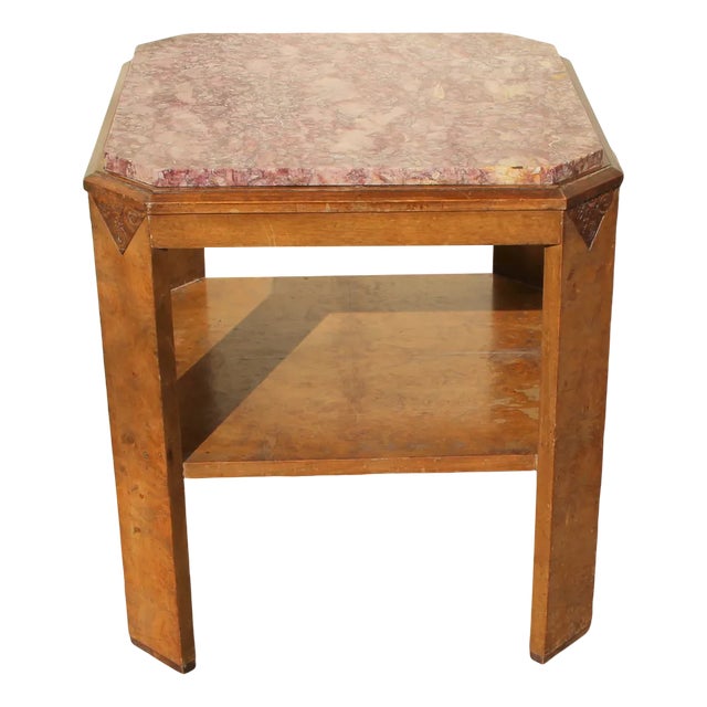 Art Deco Table with Pink Marble For Sale