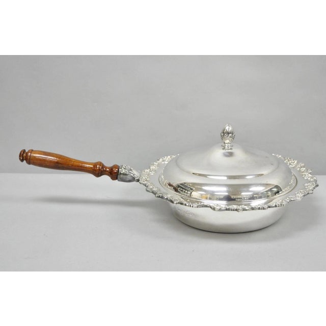 Vintage English Victorian Silver Plated Large Covered Chafing Dish Serving Platter with Removable Wooden Handle. Circa Mid...