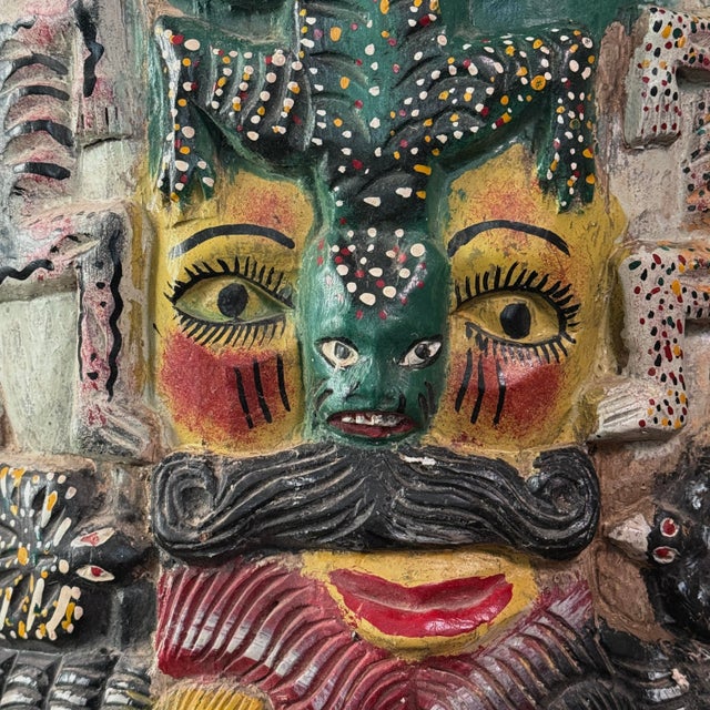1950s Monumental Mexican Folk Art Carved Wood Wall Mask Sculpture For Sale - Image 5 of 10