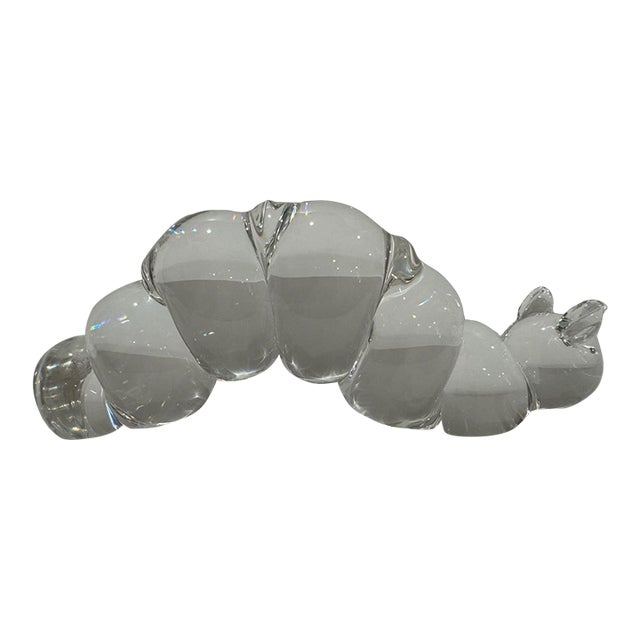 1980s Clear Crystal Glass Caterpillar Figurine Art Glass Animal Paperweight For Sale