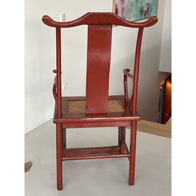 Chair in Ming Chinese style with High Backrest and Red Lacquer For Sale - Image 4 of 18
