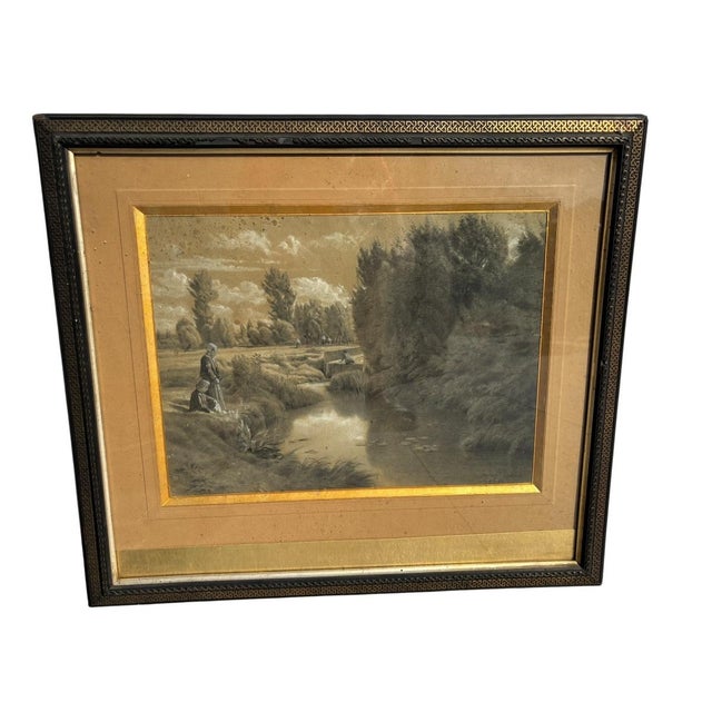 Émile François Michel, Figures by the Water, 1800s, Paper For Sale - Image 13 of 13