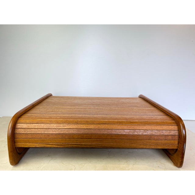 Mid 20th Century Vintage Teak Tambour Roll-Top Storage Box, Danish Modern Style For Sale - Image 5 of 12