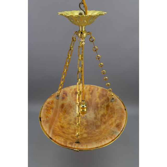French Neoclassical Style Amber Alabaster and Bronze Pendant Light, 1920 For Sale - Image 15 of 18