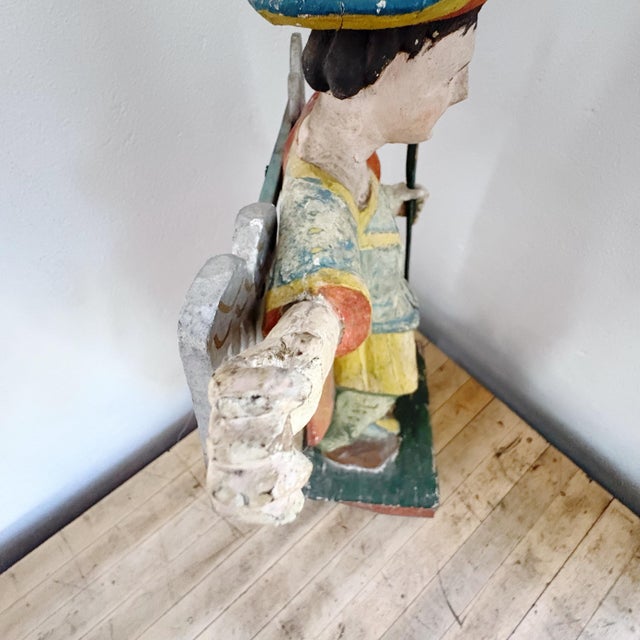 Wood Weathered 19th Century Antique Wood Archangel Michael Primitive Religious Figurine For Sale - Image 7 of 14