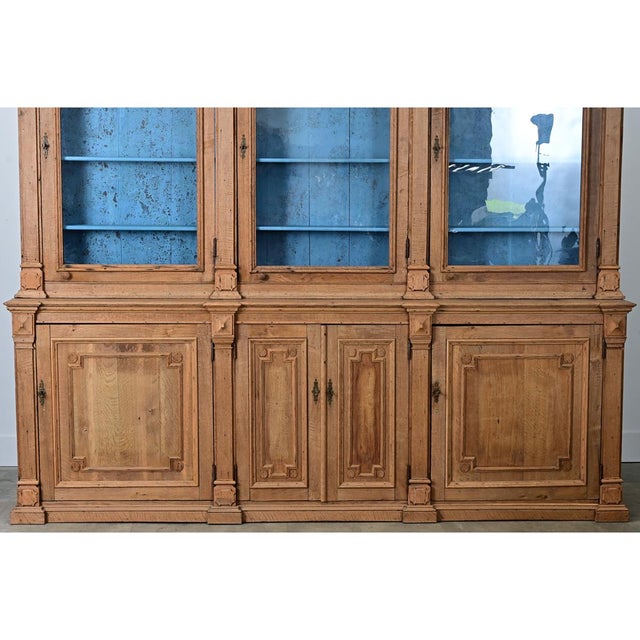 Blue French 19th Century Stripped Oak Bibliotheque For Sale - Image 8 of 15