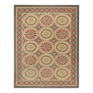 Vintage French Aubusson Rug in Beige With Geometric Medallions - Rug & Kilim For Sale