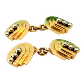 Yellow Gold Cufflinks with Three Gradient Bands, Set of 2 For Sale