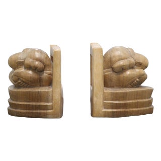 Weeping Buddha Wooden Bookends, 1990s, Set of 2 For Sale